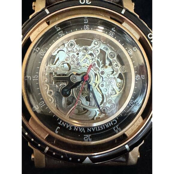 CHRISTIAN VAN SANT MEN'S DOME SILVER DIAL WATCH - CV0744 - Brown Leather Band - Picture 3 of 6